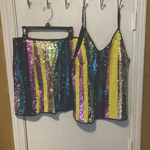 NEW L.I.A. Love Is All women's 2 piece embellished skirt tank top dance club set